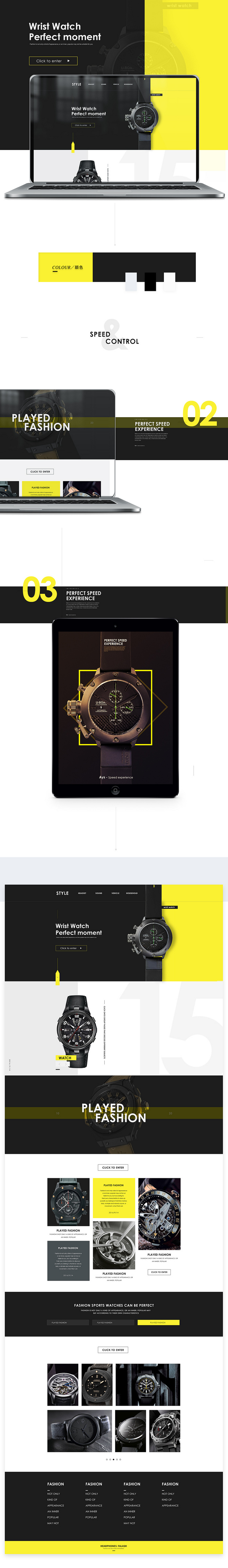 一组黄黑大气手表网页设计作品